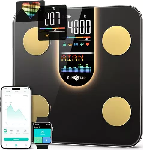 RunSTAR Digitale Körperfettwaage mit 8-in-1-Display und App-Synchronisierung