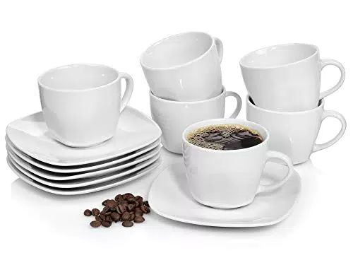 SÄNGER Kaffeetassen Set Bilgola aus Porzellan für 6 Personen, Eckiges Design