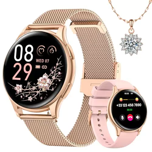 Sanorum Smartwatch Damen mit Telefonfunktion und Sport-Tracker für iOS und Android