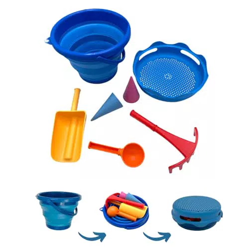Schildkröt Sandspielzeug Set – Faltbarer Eimer mit 6 innovativen Sandspielzeugen