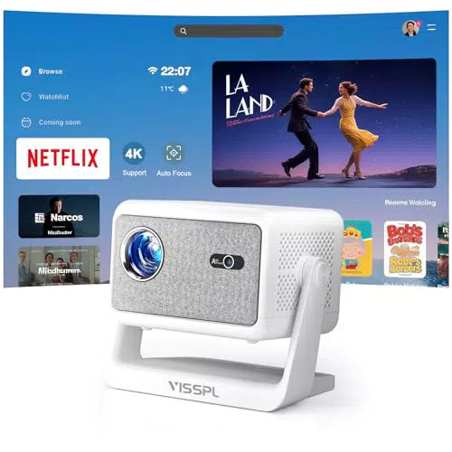 VISSPL Smart Mini Beamer - Full HD 1080P, WiFi6, Bluetooth, 4K Unterstützung