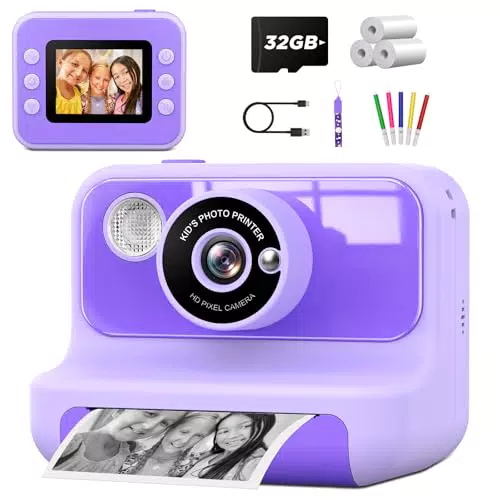 LETSHAHA Sofortbildkamera Kinder mit 1080P 20MP, Druckpapier & 32GB Karte