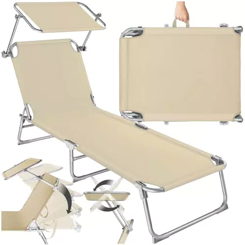 tectake Klappbare Liegestuhl mit Sonnenschutz und verstellbarer Rückenlehne