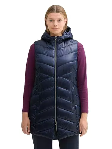 TOM TAILOR Damen Plussize Lange Steppweste mit Kapuze Modell 1043579