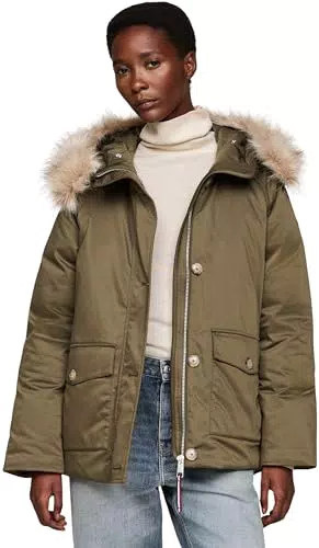 Tommy Hilfiger Damen Puffer-Parka mit Pelzkapuze und Knopfleiste