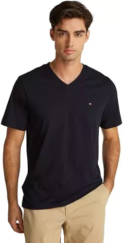Tommy Hilfiger Herren T-Shirt Kurzarm Essential Tee mit V-Ausschnitt