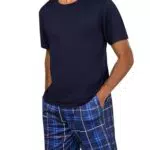 Uniexcosm Herren Schlafanzug aus Baumwolle, Kurzarm Pyjama Set, Karierte Hose