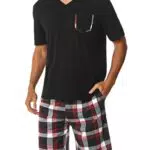 Uniexcosm Herren Schlafanzug Kurz Pyjama Set Baumwolle kurzarm Nachtwäsche
