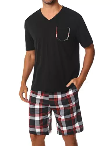 Uniexcosm Herren Schlafanzug Kurz Pyjama Set Baumwolle kurzarm Nachtwäsche