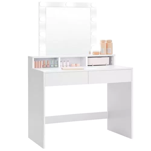 VASAGLE Schminktisch mit LED-Beleuchtung, einstellbarer Helligkeit, modern