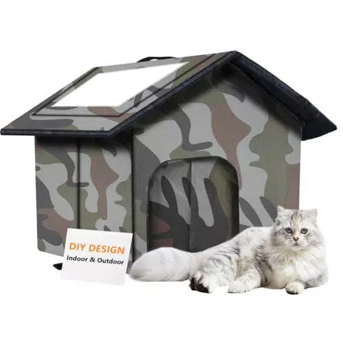 WHDPETS Katzenhaus Outdoor – Wetterfeste, faltbare Katzenhöhle für Streuner