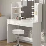 WOLTU Schminktisch mit Beleuchtung und Spiegel, höhenverstellbarer Hocker, 2 Schubladen