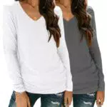 YGOODM Damen Basic T-Shirt Langarm V-Ausschnitt Casual Modeoberteile
