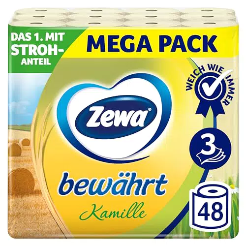 Zewa Kamille Toilettenpapier mit Strohanteil, 3-lagig, sanft & umweltfreundlich