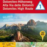3D-Wanderkarte Dolomiten - Höhenweg 1: Topografische Karte der Alta Via delle Dolomiti