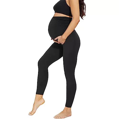 AMIYOYO Umstandsleggings High Waist Blickdicht Freizeithose für Schwangere