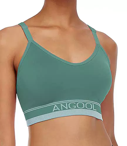 ANGOOL Sport BH Damen Einstellbarer Schultergurt Sport Bustier Damen Gepolstert Starker Halt Nahtlose Joggen Yoga Fitness Bra