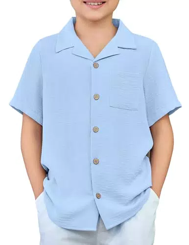 Arshiner Kurzarm Jungenhemd Basic Casual mit kubanischem Kragen