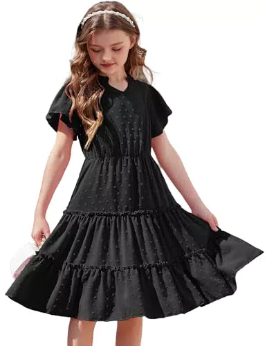 Arshiner Kurzarm Kleid für Mädchen - V-Ausschnitt Chiffonkleid für Sommerfestlichkeiten
