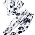 Arshiner Mädchen Bekleidungsets Batik T-Shirt mit Hosen Set Kurzarm Trainingsanzüge Freizeit Kleidung Sets für Mädchen 6-7 Jahre