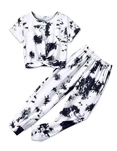 Arshiner Mädchen Bekleidungsets Batik T-Shirt mit Hosen Set Kurzarm Trainingsanzüge Freizeit Kleidung Sets für Mädchen 6-7 Jahre