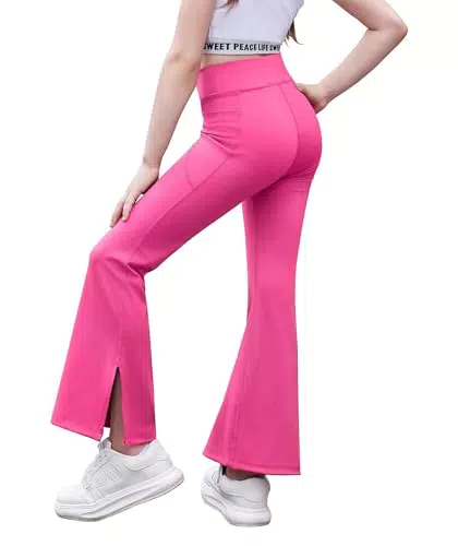 Arshiner Mädchen Schlag Leggings V-line Taille Kinder Komfort Flare Bootcut Weichheit Schlaghosen Geschlitzt Sport Glockenhose Freizeit Yoga Leggings für Mädchen 5-6 Jahre Schwarz