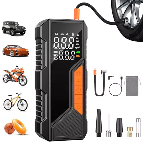 bedee Tragbare Elektrische Luftpumpe mit Digitalem Druckmesser und LED-Licht