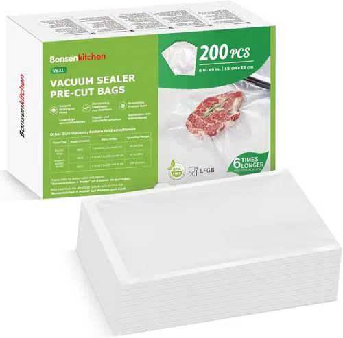 Bonsenkitchen Vakuumierbeutel 15x23 cm - Profi-Folien für Vakuumiergeräte