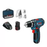Bosch Professional GSR 12V-15 Akku Bohrschrauber mit Ladegerät und Zubehörset