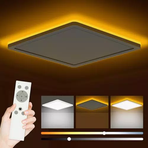 Bowfar LED Deckenleuchte Flach 24W Dimmbar mit Fernbedienung, Ø29,5 cm