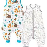 Chilsuessy Baby Schlafsack Sommer mit Füßen 0.5 Tog 100% Baumwolle - Kinder Sommerschlafsack für Jungen und Mädchen - Glück Tiere+Waldtiere