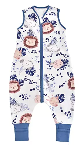 Chilsuessy Baby Sommerschlafsack mit Füßen 0.5 Tog aus 100% Baumwolle - Dschungel Löwe
