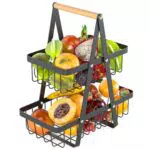 Cisivis Obstkorb Etagere aus Metall mit Holzgriff für frisches Obst und Snacks