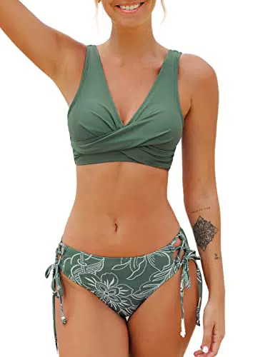 CUPSHE Damen Bikini Set V-Ausschnitt Crossover Lace-Up Tank Bademode