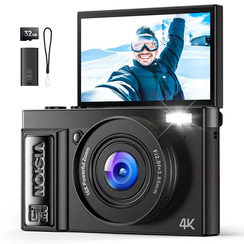 Digitalkamera 4K 64MP mit 180° Klapp-Bildschirm – Perfekt für Vlogs und Geschenke