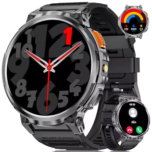 DREMAC Smartwatch Herren-1.85‘’ HD Großes Display/730 mAh Akku Sportuhr Herren mit Taschenlampe/120+ Sportmodi