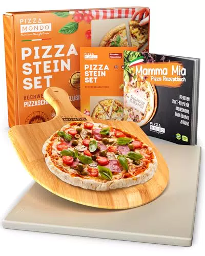 Cordierit Pizzastein 38 x 30 cm für Backofen und Grill bis 900°C - inkl. Pizzaheber & Rezeptbuch
