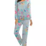 Ekouaer Damen Langarm Pyjama Set V-Ausschnitt Nachtwäsche Meerjungfrau