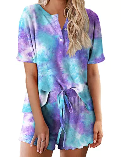 Ekouaer Schlafanzug Damen Baumwolle Pyjama Kurz Nachtwäsche Sleepwear