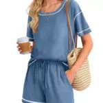 Ekouaer Schlafanzug Damen Sommer Kurz Pyjama Set mit Knopfleiste