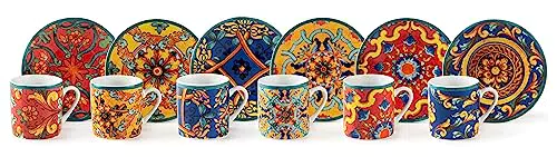 Excelsa Trinacria Set Kaffeetassen mit Untertassen aus Porzellan