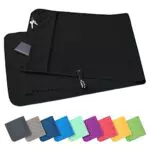 Fit-Flip Fitness Handtuch aus Mikrofaser - mit Magnet und Reißverschluss Tasche - Fitnesshandtuch für Sport und Gym - Kompakt & Schnelltrocknend - Sporthandtuch Fitnessstudio - Dunkelgrau - 130x48cm