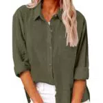 Friptspyg Langarm Bluse Damen V-Ausschnitt 100% Baumwolle Elegant Sommeroberteil