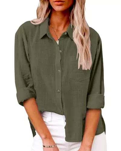 Friptspyg Langarm Bluse Damen V-Ausschnitt 100% Baumwolle Elegant Sommeroberteil