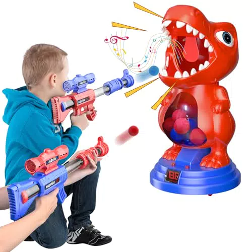 Fygurso Dinosaurier Schießspielzeug mit Luftpumpenpistolen und LED Punktzahl