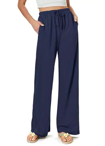 Glacspyg Damen Hosen Flowy Wide Leg Freizeithose Palazzo mit Taschen