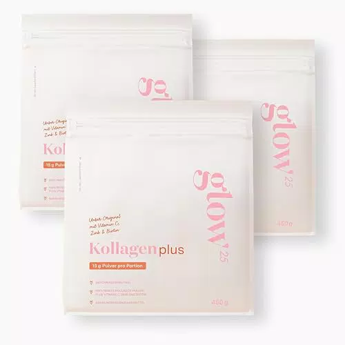 Glow25® Collagen Plus Pulver - Kollagen Hydrolysat mit Vitamin C, Zink, Biotin