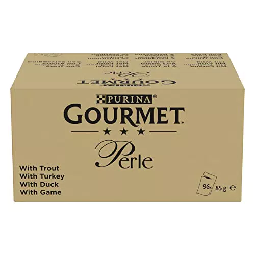 PURINA Gourmet Perle Erlesene Streifen in Gelee - Nassfutter für Katzen, 96 Portionsbeutel, Sorten-Mix