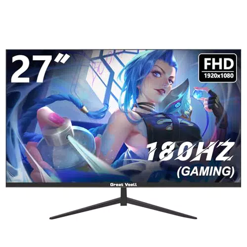 Great Voell 27" Gaming Monitor FHD, 180Hz, HDR, FreeSync, VESA, HDMI, DP, Tilt