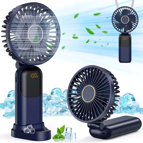 Handventilator Mini – Tragbarer, leiser USB Ventilator mit digitaler Anzeige und 5 Geschwindigkeiten